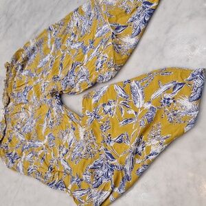 Blush Pajama Style Loose Wide Leg Floral Pants Blue Golden Botanical‎ Size 1X